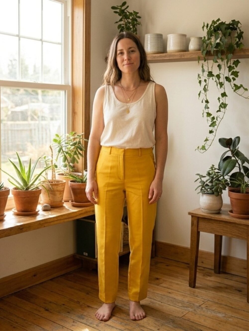 Zara Yellow Mid Rise Trouser Pants Flat Front Tapered Workwear 6